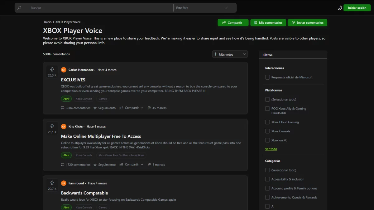 Xbox Player Voice: Análisis de la plataforma de feedback de Microsoft